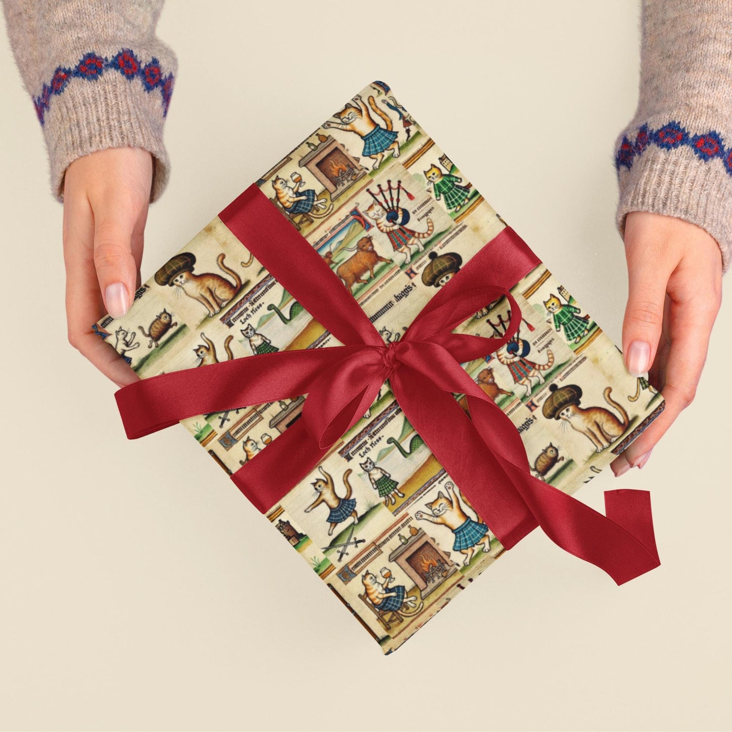 Scottish Cats Wrapping Paper Roll – Highland Medieval Art Giclée Print - Wyrd Dezigns