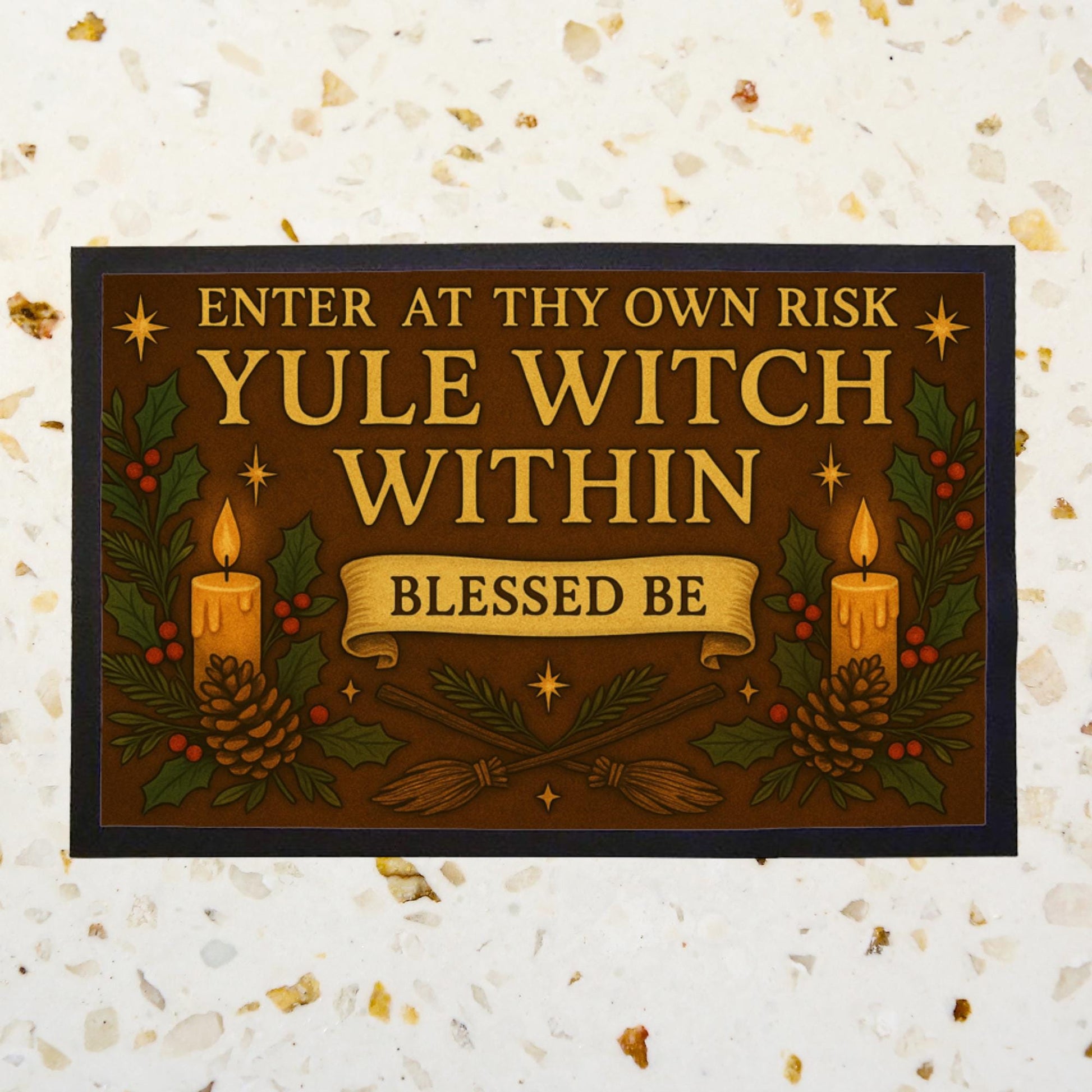 Yule Witch Indoor Doormat – Enter at Thy Own Risk, Witchy Pagan Yule Décor, Winter Solstice Gift