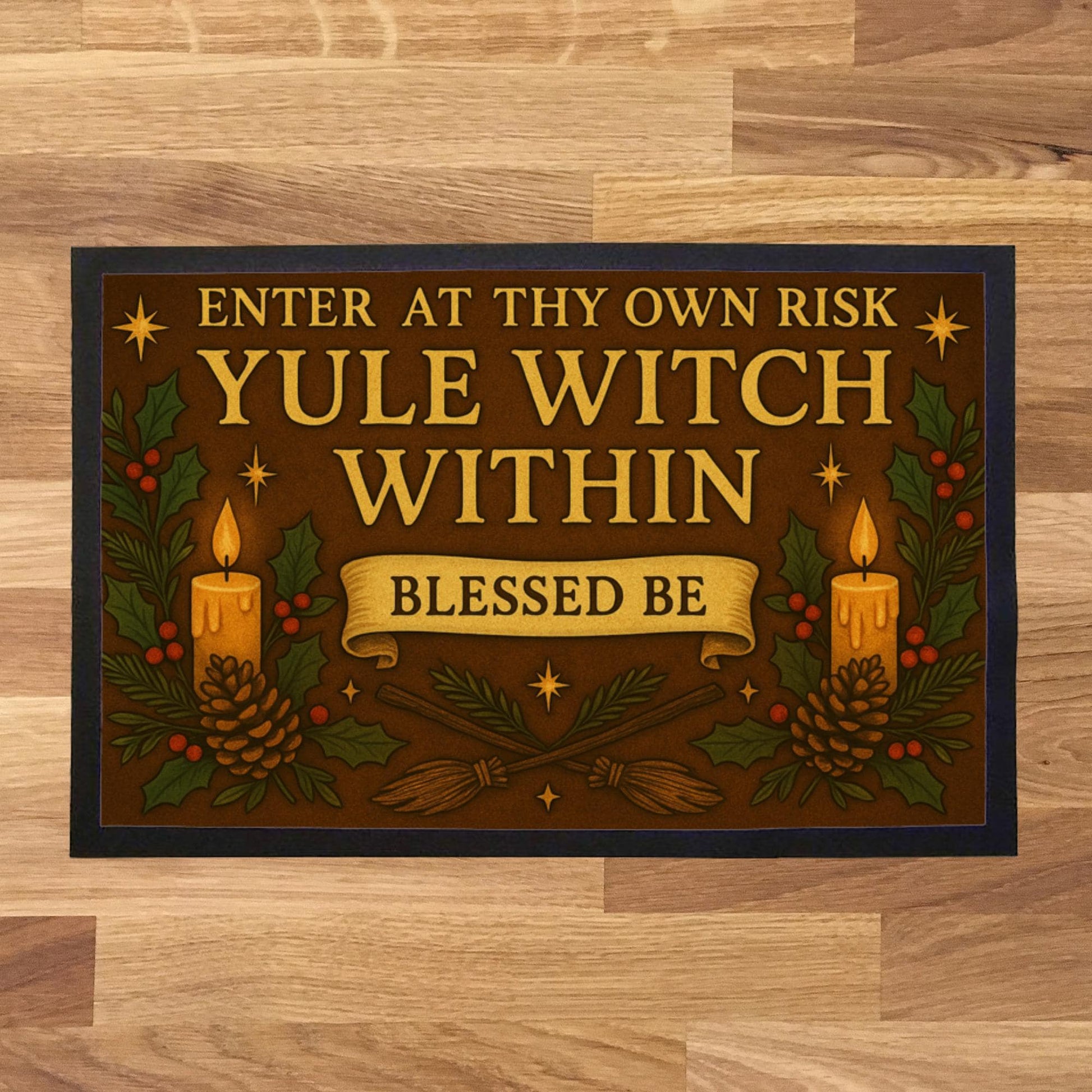 Yule Witch Indoor Doormat – Enter at Thy Own Risk, Witchy Pagan Yule Décor, Winter Solstice Gift