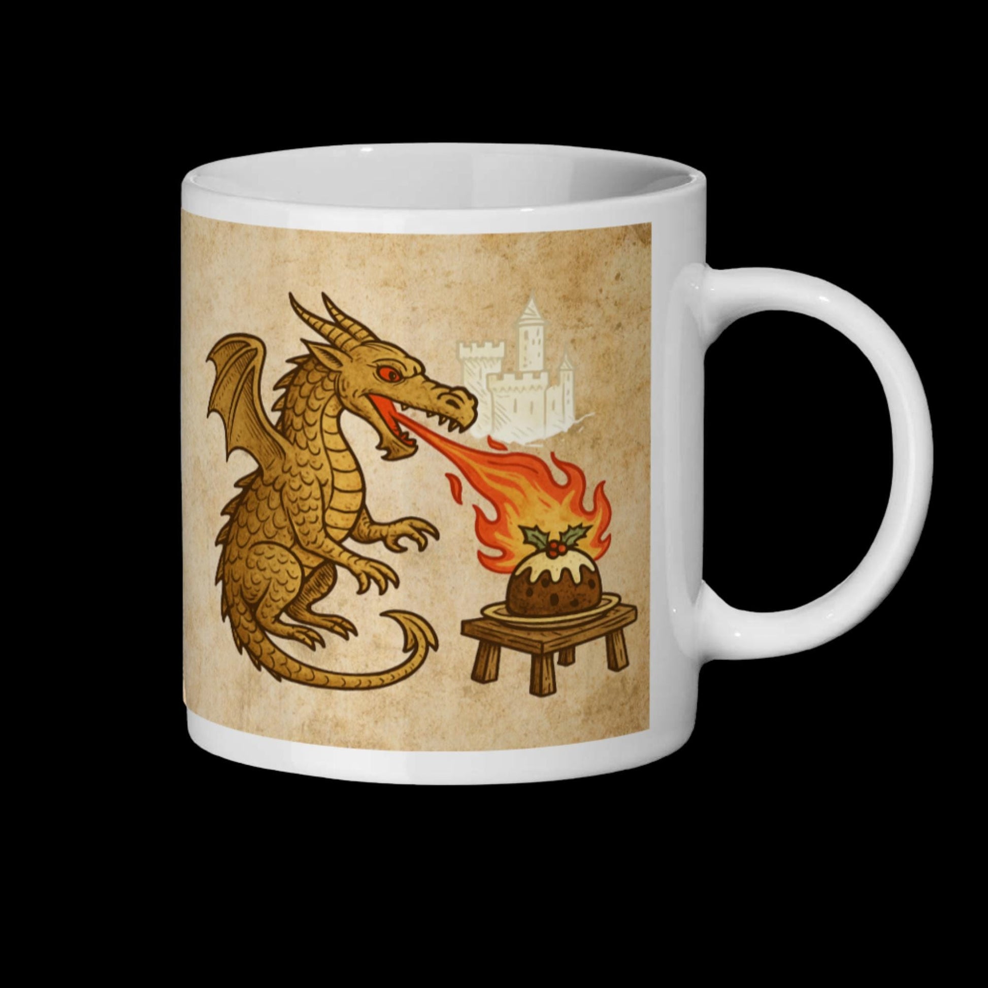 Dragon Christmas mug inspired by medieval manuscript art