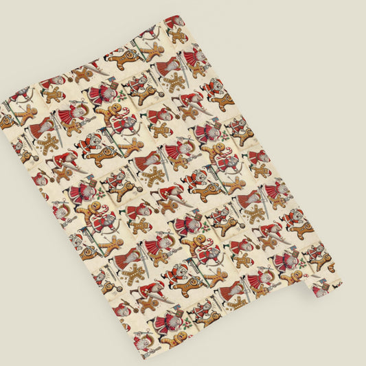 Medieval Santa battling gingerbread men wrapping paper, funny Christmas marginalia gift wrap roll