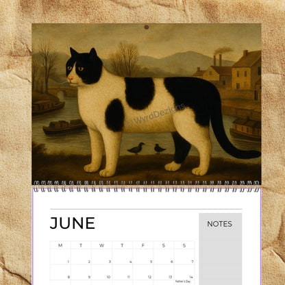 Naïve Cat Paintings 2026 Calendar A5 | Folk Art Cat Calendar | Quirky Cat Lover Gift | Wall Art - Wyrd Dezigns