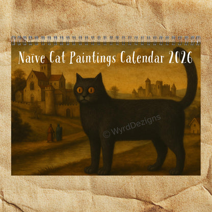 Naïve Cat Paintings 2026 Calendar A5 | Folk Art Cat Calendar | Quirky Cat Lover Gift | Wall Art - Wyrd Dezigns