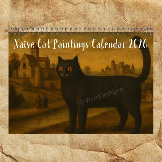 Naïve Cat Paintings 2026 Calendar A5 | Folk Art Cat Calendar | Quirky Cat Lover Gift | Wall Art - Wyrd Dezigns