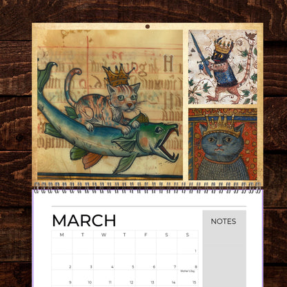 Medieval Cats with Crowns Calendar 2026, Quirky Weird Art Gift, Funny Historical Cat Artwork