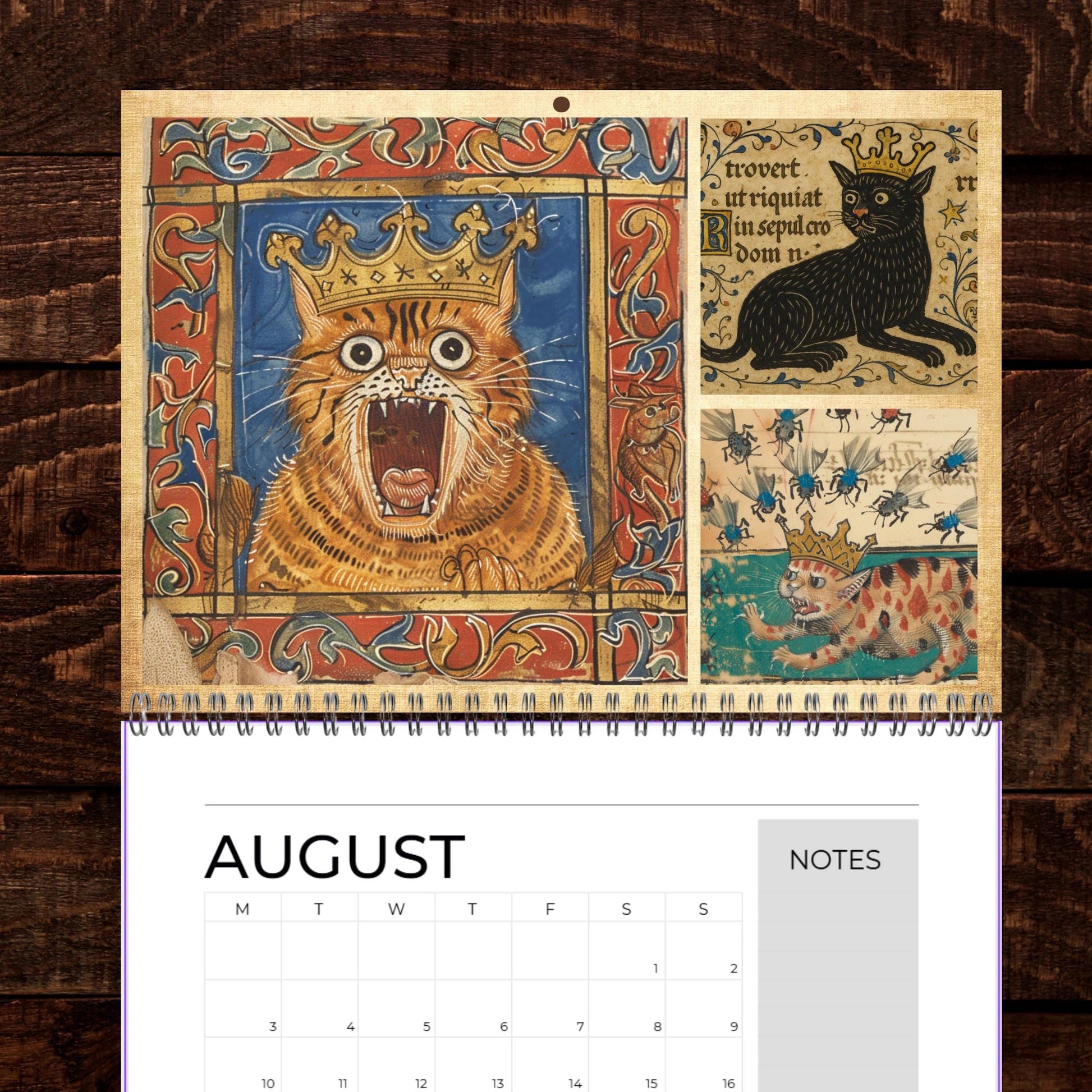 Medieval Cats with Crowns Calendar 2026, Quirky Weird Art Gift, Funny Historical Cat Artwork