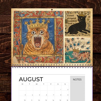 Medieval Cats with Crowns Calendar 2026, Quirky Weird Art Gift, Funny Historical Cat Artwork