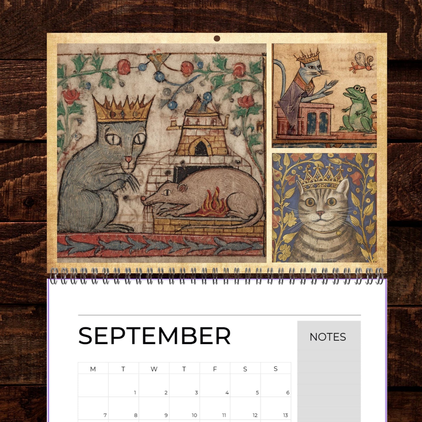 Medieval Cats with Crowns Calendar 2026, Quirky Weird Art Gift, Funny Historical Cat Artwork