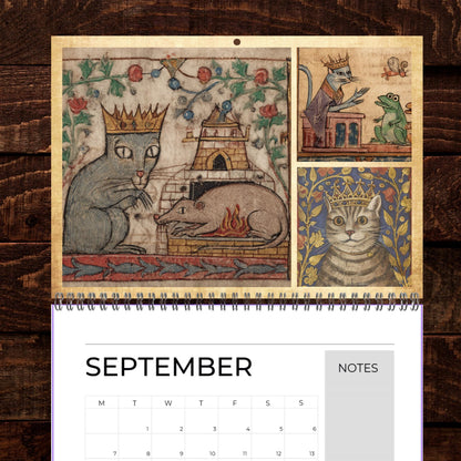 Medieval Cats with Crowns Calendar 2026, Quirky Weird Art Gift, Funny Historical Cat Artwork