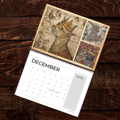 Medieval Cats with Crowns Calendar 2026, Quirky Weird Art Gift, Funny Historical Cat Artwork