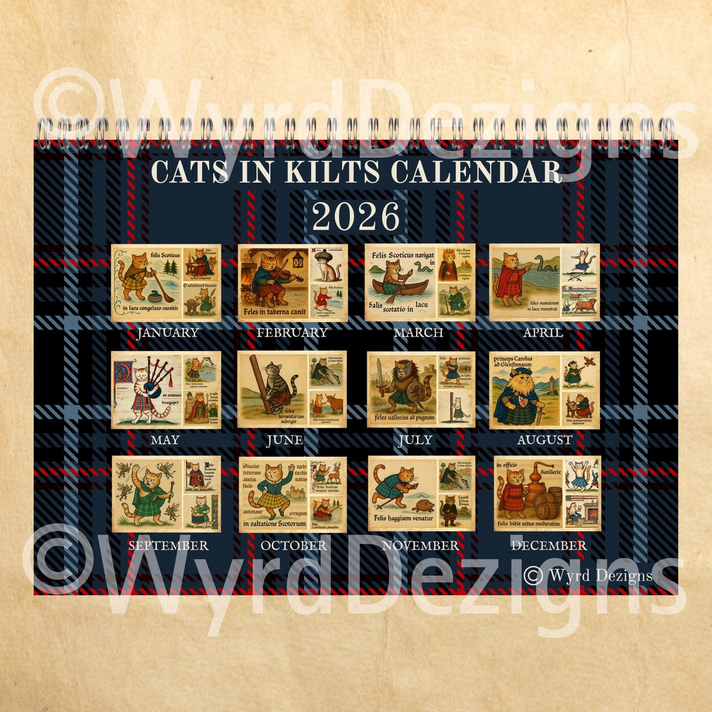 Cats in Kilts 2026 Calendar – Funny Scottish Cats Calendar A5 | Highland Historical Figures - Wyrd Dezigns