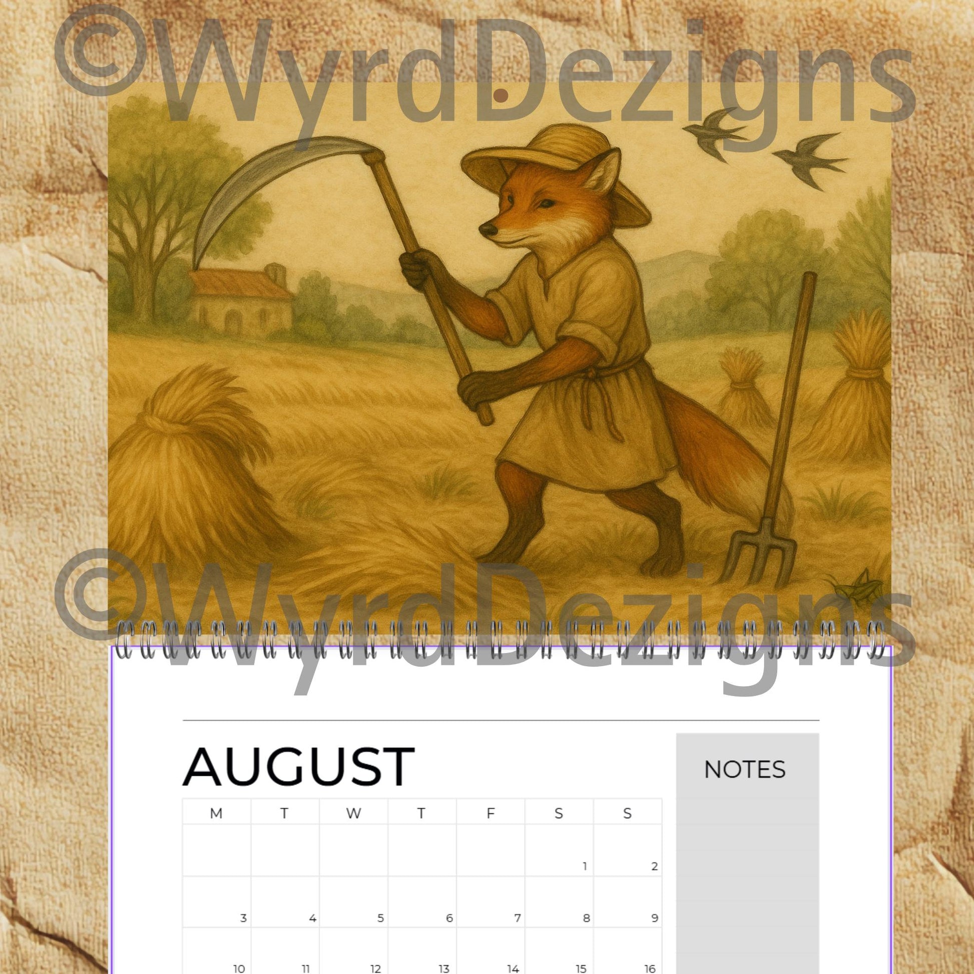 Monastic Fox Calendar 2026 A4 | Medieval Animal Art Wall | Whimsical Fox Monk Illustration Gift - Wyrd Dezigns