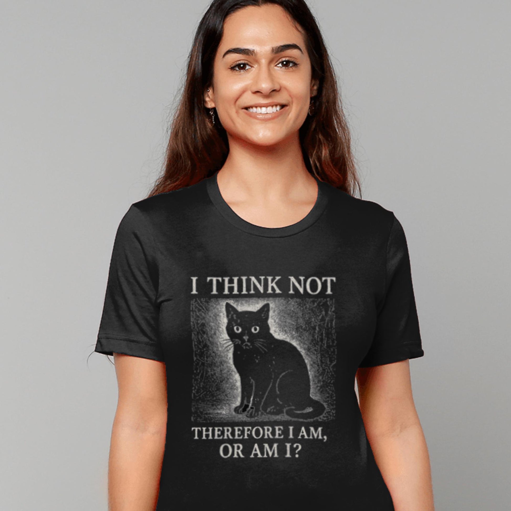 Funny Black Cat T-Shirt – I Think Not Philosophical Meme Tee, Absurdist Vintage Style - Wyrd Dezigns