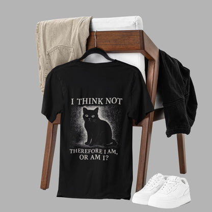 Funny Black Cat T-Shirt – I Think Not Philosophical Meme Tee, Absurdist Vintage Style - Wyrd Dezigns