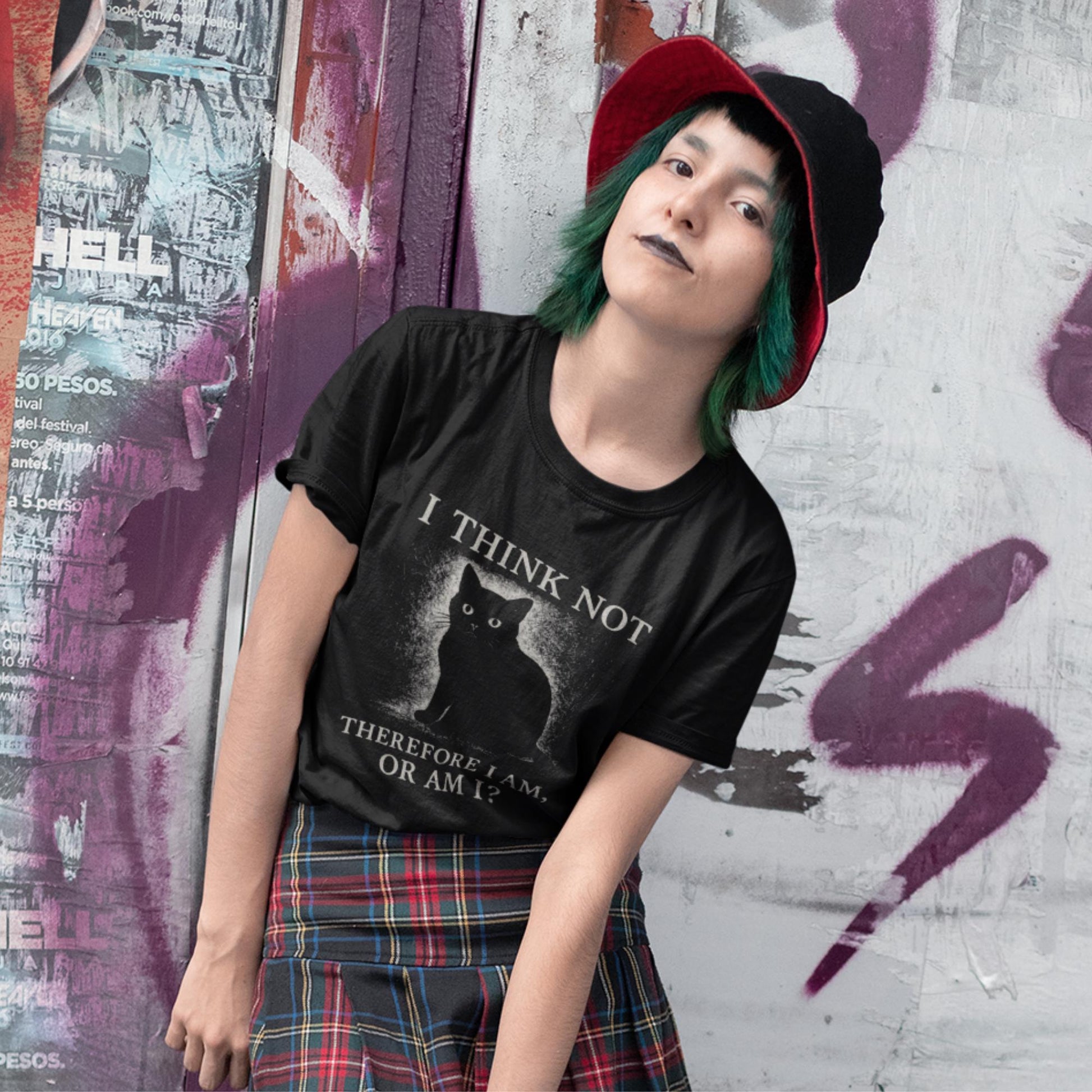 Funny Black Cat T-Shirt – I Think Not Philosophical Meme Tee, Absurdist Vintage Style - Wyrd Dezigns