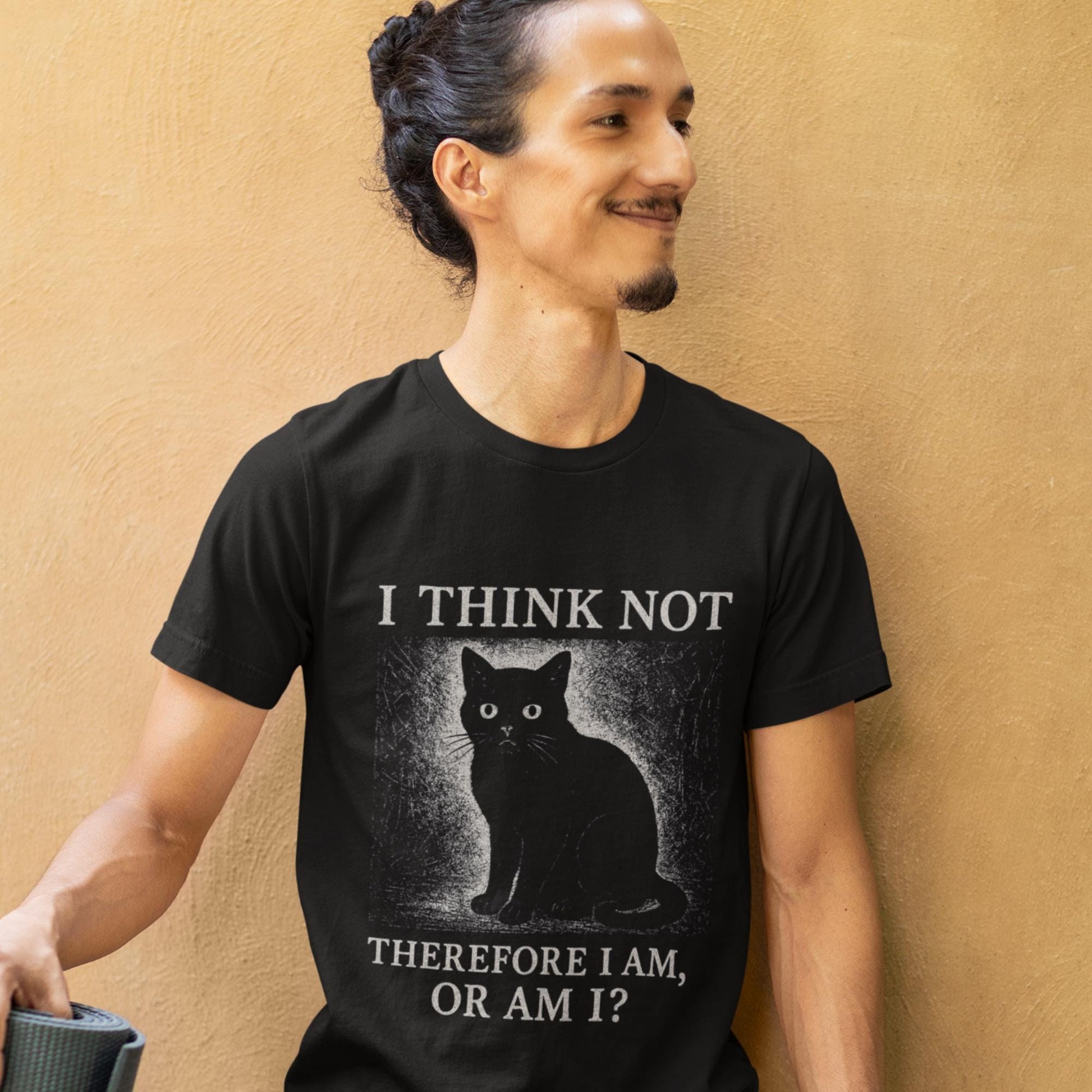 Funny Black Cat T-Shirt – I Think Not Philosophical Meme Tee, Absurdist Vintage Style - Wyrd Dezigns