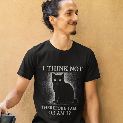 Funny Black Cat T-Shirt – I Think Not Philosophical Meme Tee, Absurdist Vintage Style - Wyrd Dezigns
