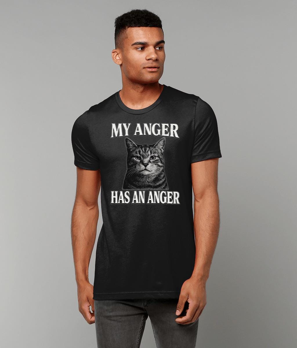 Funny Cat T-Shirt for Men Women – Grunge Meme Angry Cat Tee in Punk Retro Style - Wyrd Dezigns