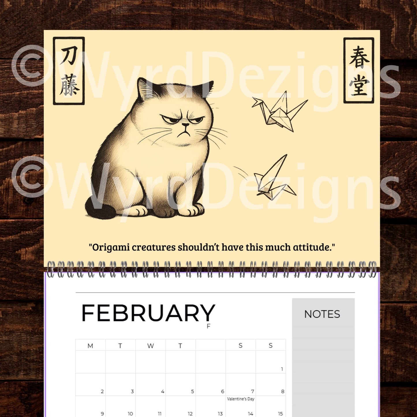 Ukiyo-e Grumpy Cat 2026 Calendar A4 | Funny Japanese Art Cat Lover Gift - Wyrd Dezigns