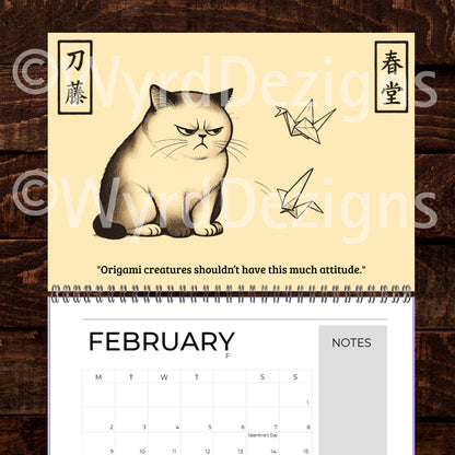 Ukiyo-e Grumpy Cat 2026 Calendar A4 | Funny Japanese Art Cat Lover Gift - Wyrd Dezigns