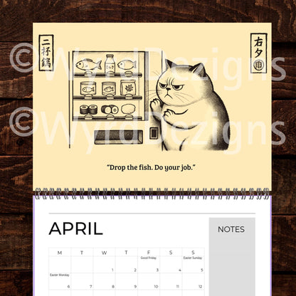 Ukiyo-e Grumpy Cat 2026 Calendar A4 | Funny Japanese Art Cat Lover Gift - Wyrd Dezigns