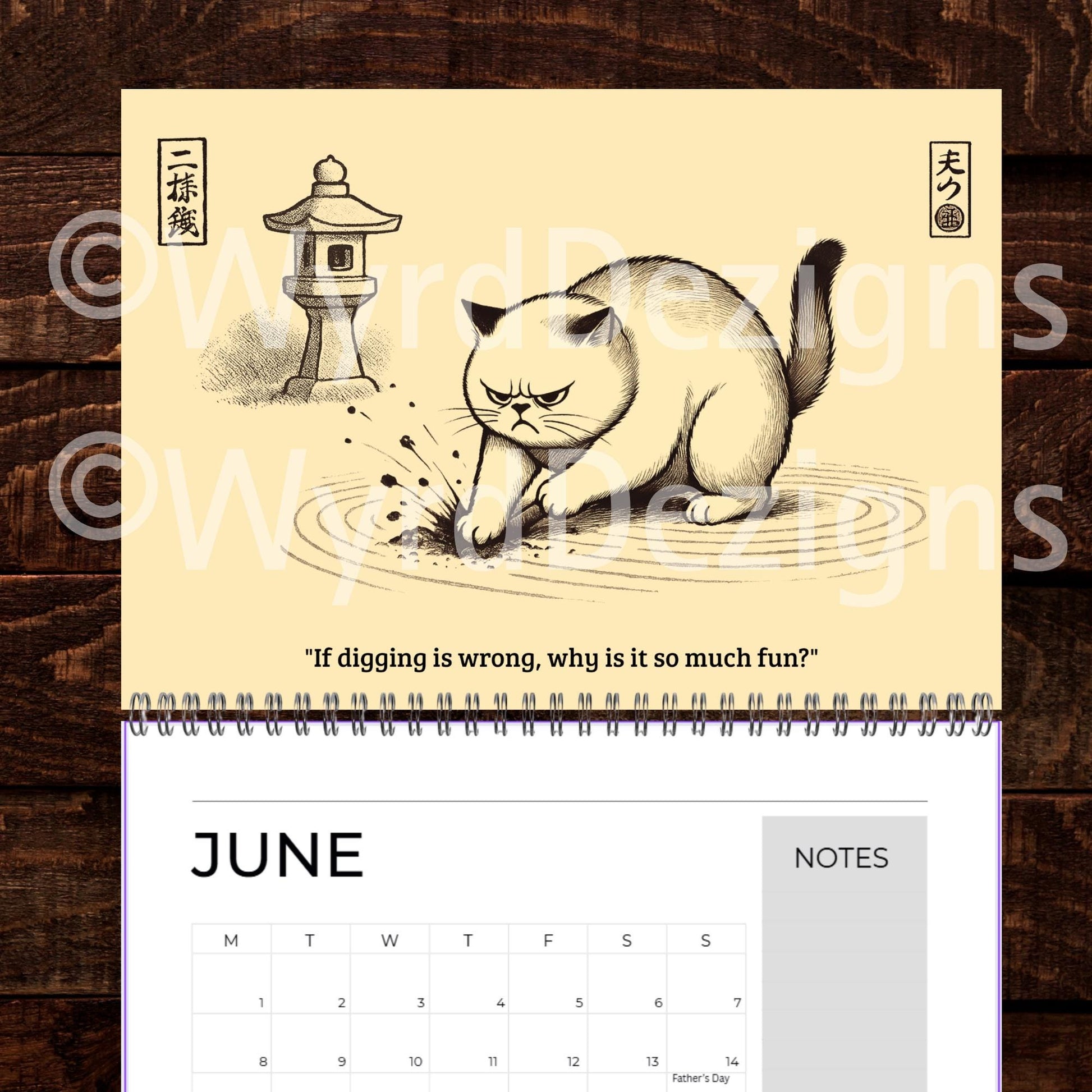 Ukiyo-e Grumpy Cat 2026 Calendar A4 | Funny Japanese Art Cat Lover Gift - Wyrd Dezigns