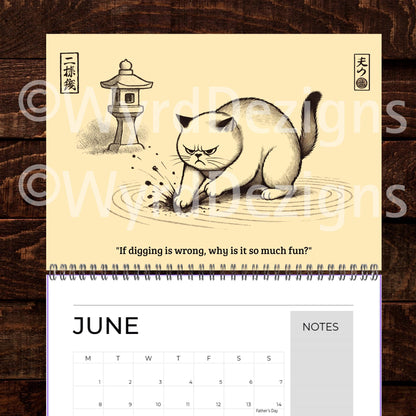 Ukiyo-e Grumpy Cat 2026 Calendar A4 | Funny Japanese Art Cat Lover Gift - Wyrd Dezigns