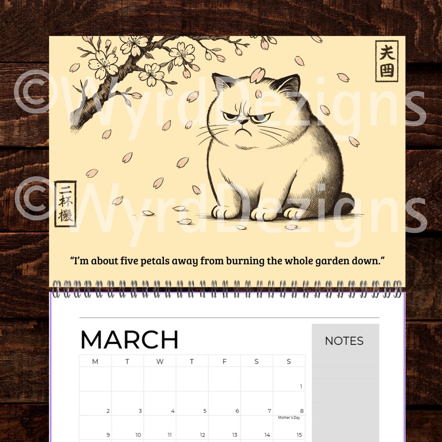 Ukiyo-e Grumpy Cat 2026 Calendar A4 | Funny Japanese Art Cat Lover Gift - Wyrd Dezigns