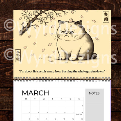 Ukiyo-e Grumpy Cat 2026 Calendar A4 | Funny Japanese Art Cat Lover Gift - Wyrd Dezigns