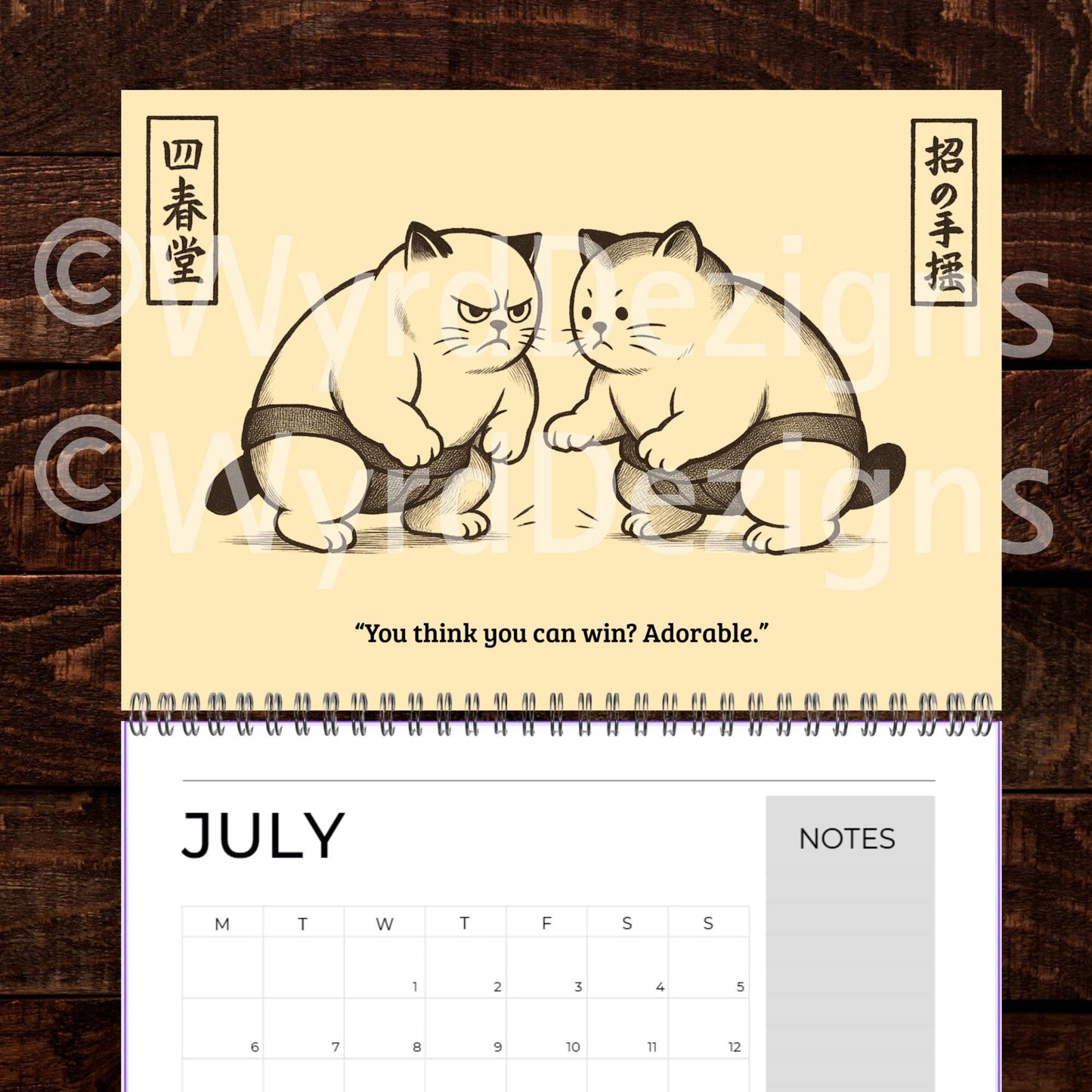 Ukiyo-e Grumpy Cat 2026 Calendar A4 | Funny Japanese Art Cat Lover Gift - Wyrd Dezigns
