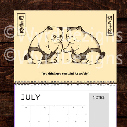 Ukiyo-e Grumpy Cat 2026 Calendar A4 | Funny Japanese Art Cat Lover Gift - Wyrd Dezigns