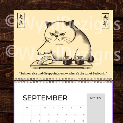 Ukiyo-e Grumpy Cat 2026 Calendar A4 | Funny Japanese Art Cat Lover Gift - Wyrd Dezigns