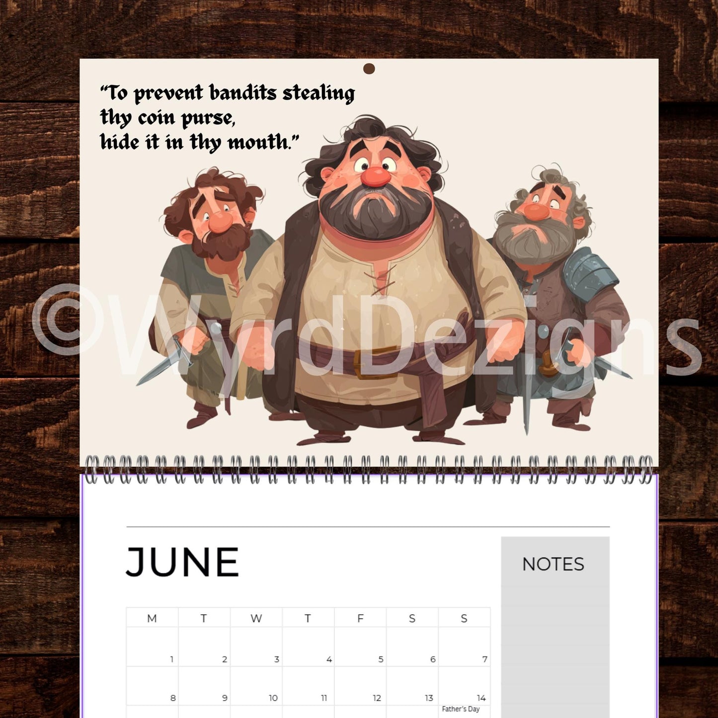 Medieval Nonsense Calendar 2026, Funny Quirky Illustrations, Useless Advice - Wyrd Dezigns