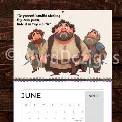 Medieval Nonsense Calendar 2026, Funny Quirky Illustrations, Useless Advice - Wyrd Dezigns