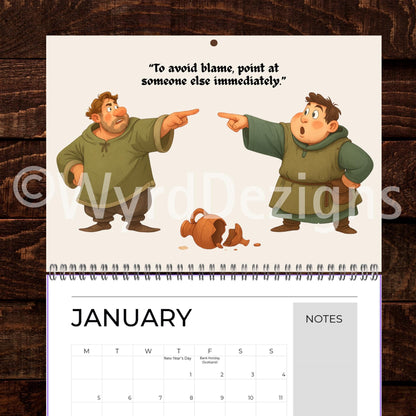 Medieval Nonsense Calendar 2026, Funny Quirky Illustrations, Useless Advice - Wyrd Dezigns