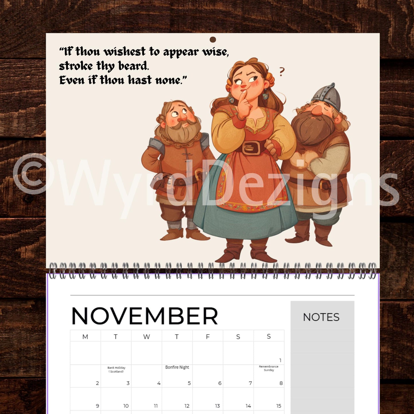 Medieval Nonsense Calendar 2026, Funny Quirky Illustrations, Useless Advice - Wyrd Dezigns