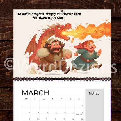 Medieval Nonsense Calendar 2026, Funny Quirky Illustrations, Useless Advice - Wyrd Dezigns