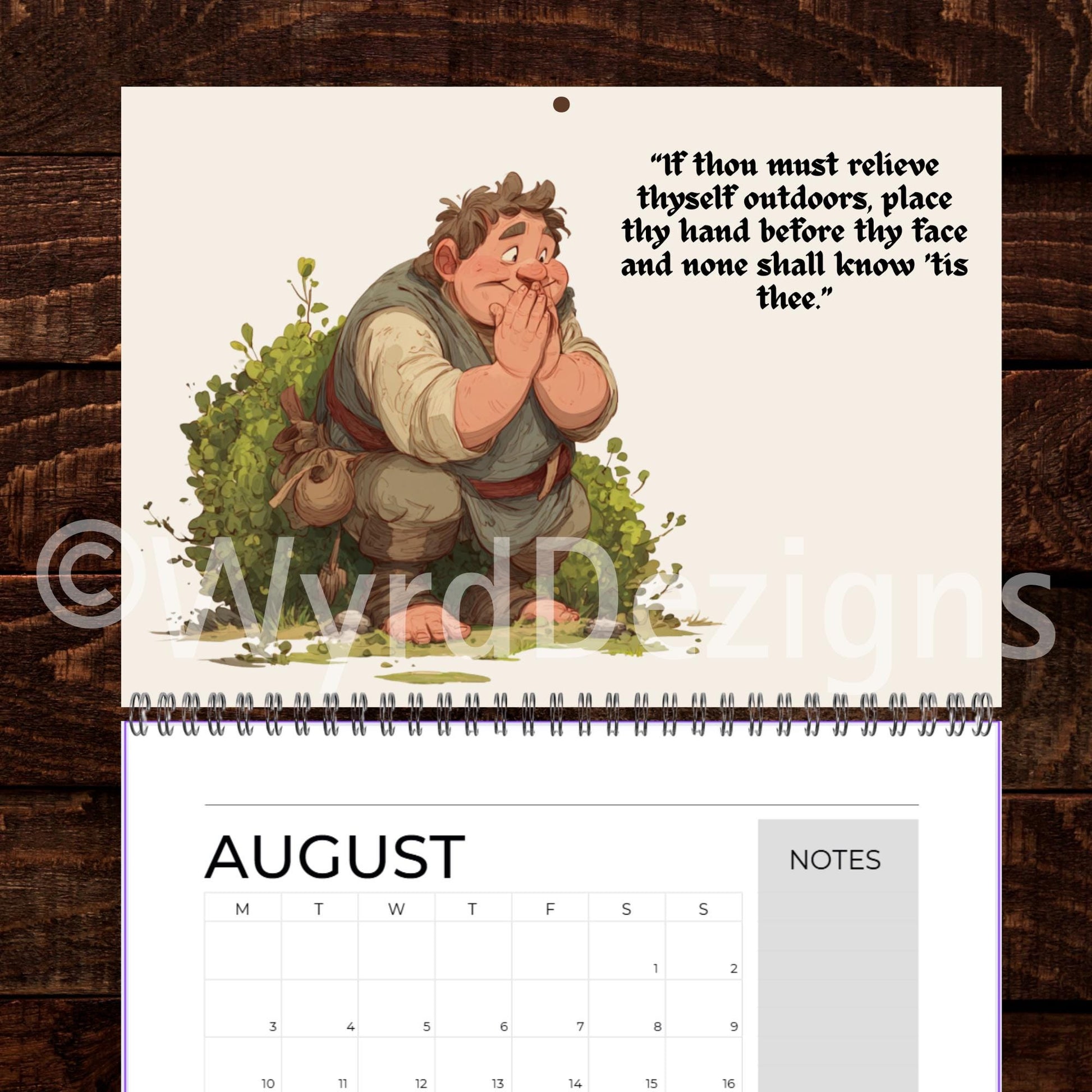 Medieval Nonsense Calendar 2026, Funny Quirky Illustrations, Useless Advice - Wyrd Dezigns