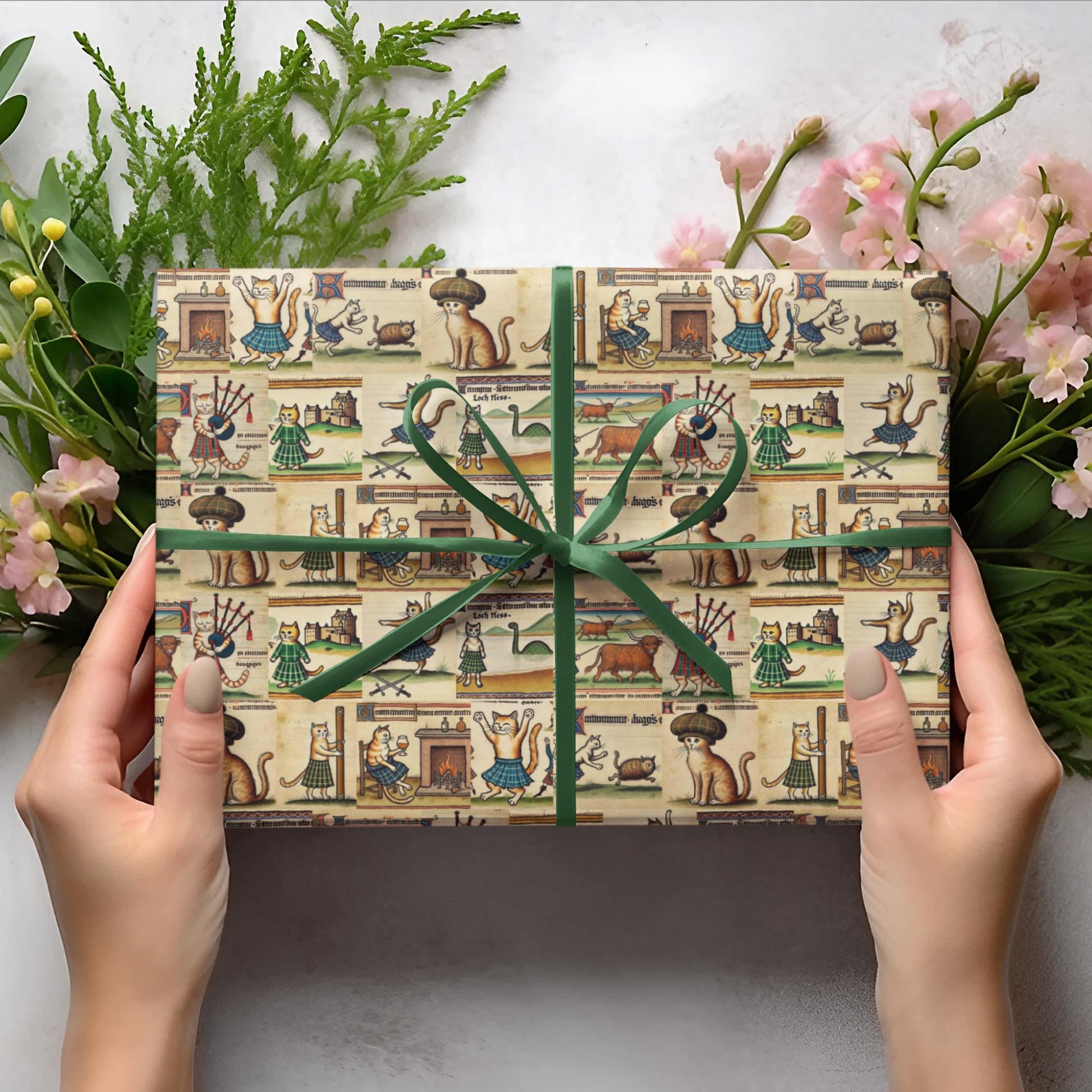 Scottish Cats Wrapping Paper Roll – Highland Medieval Art Giclée Print - Wyrd Dezigns