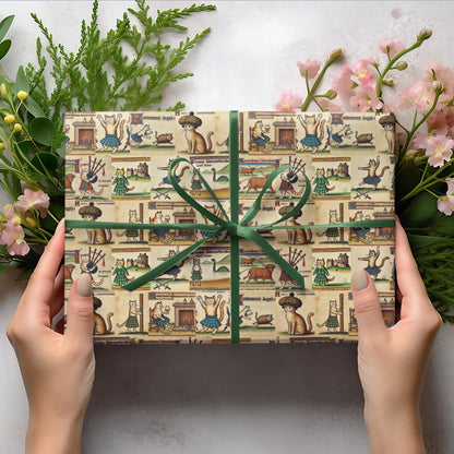 Scottish Cats Wrapping Paper Roll – Highland Medieval Art Giclée Print - Wyrd Dezigns