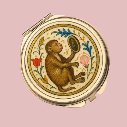 Round Compact Mirror - Classic Gold monkey mirror compact - Wyrd Dezigns
