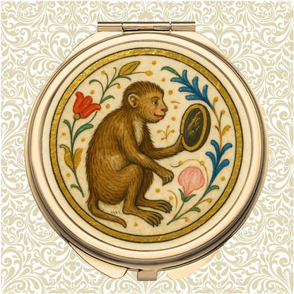 Round Compact Mirror - Classic Gold monkey mirror compact - Wyrd Dezigns