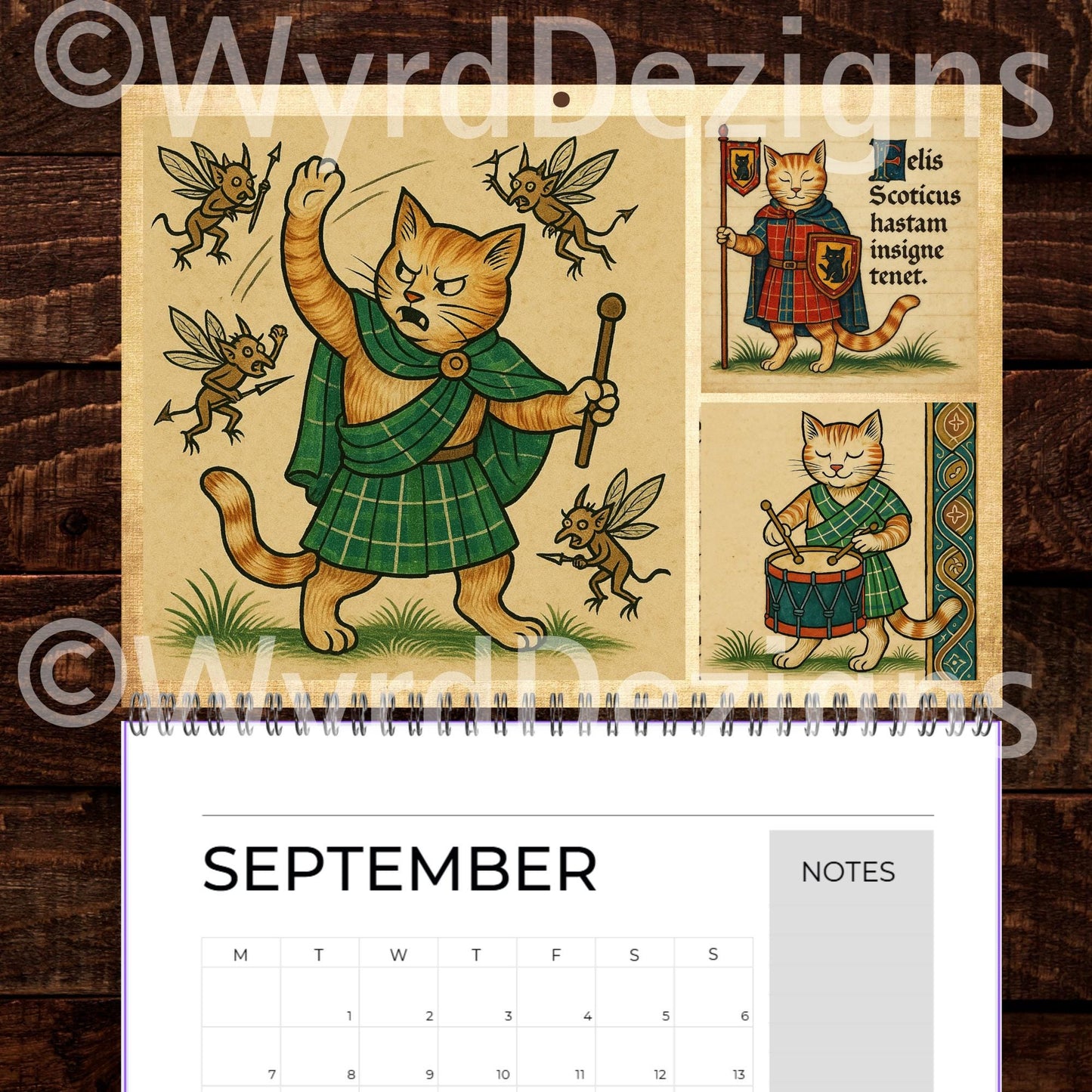 Cats in Kilts 2026 Calendar – Funny Scottish Cats Calendar A5 | Highland Historical Figures - Wyrd Dezigns