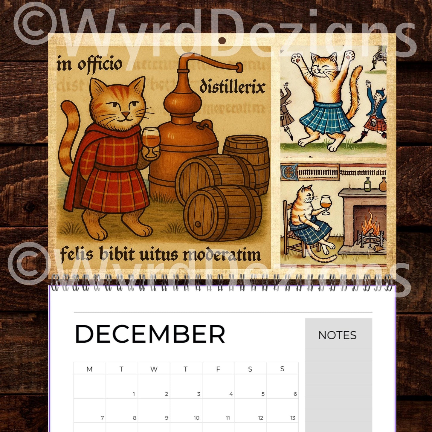 Cats in Kilts 2026 Calendar – Funny Scottish Cats Calendar A5 | Highland Historical Figures - Wyrd Dezigns