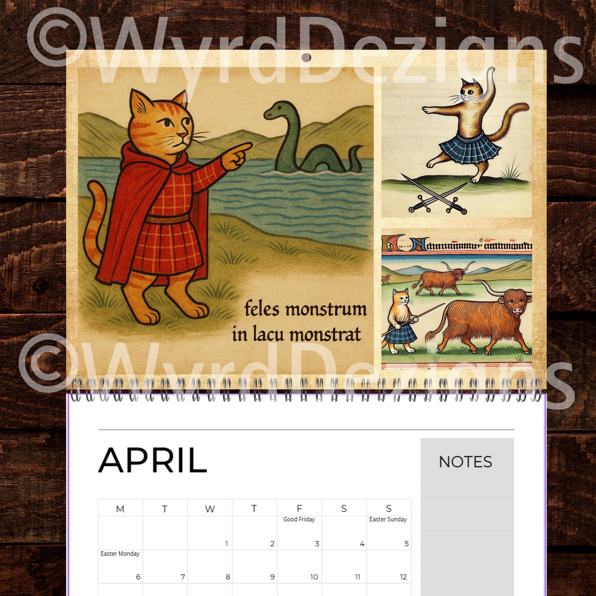 Cats in Kilts 2026 Calendar – Funny Scottish Cats Calendar A5 | Highland Historical Figures - Wyrd Dezigns