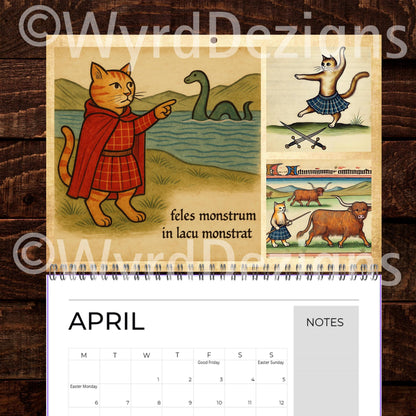 Cats in Kilts 2026 Calendar – Funny Scottish Cats Calendar A5 | Highland Historical Figures - Wyrd Dezigns
