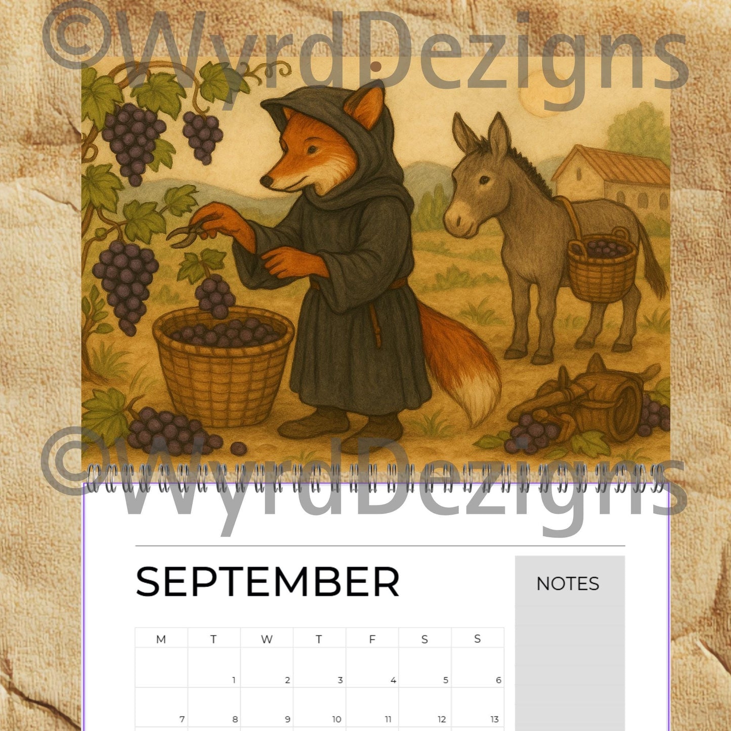 Monastic Fox Calendar 2026 A4 | Medieval Animal Art Wall | Whimsical Fox Monk Illustration Gift - Wyrd Dezigns