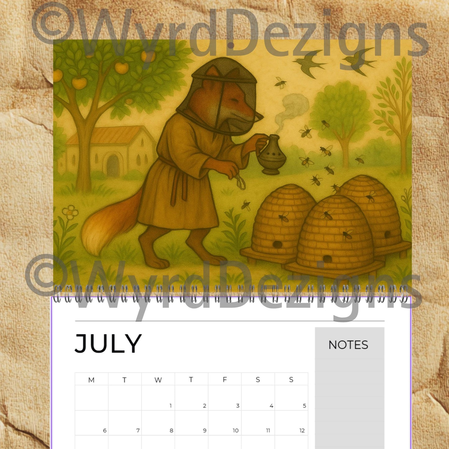 Monastic Fox Calendar 2026 A4 | Medieval Animal Art Wall | Whimsical Fox Monk Illustration Gift - Wyrd Dezigns