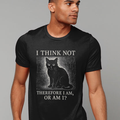 Funny Black Cat T-Shirt – I Think Not Philosophical Meme Tee, Absurdist Vintage Style - Wyrd Dezigns