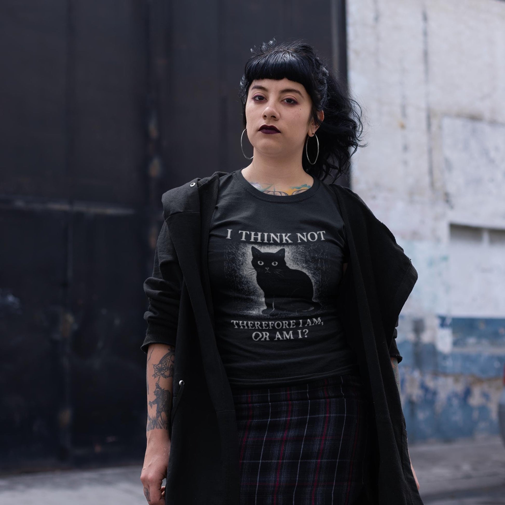 Funny Black Cat T-Shirt – I Think Not Philosophical Meme Tee, Absurdist Vintage Style - Wyrd Dezigns